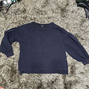 A.N.A. Women’s Navy Puff Sleeve Cotton Top Jean A New Approach Co Size Large